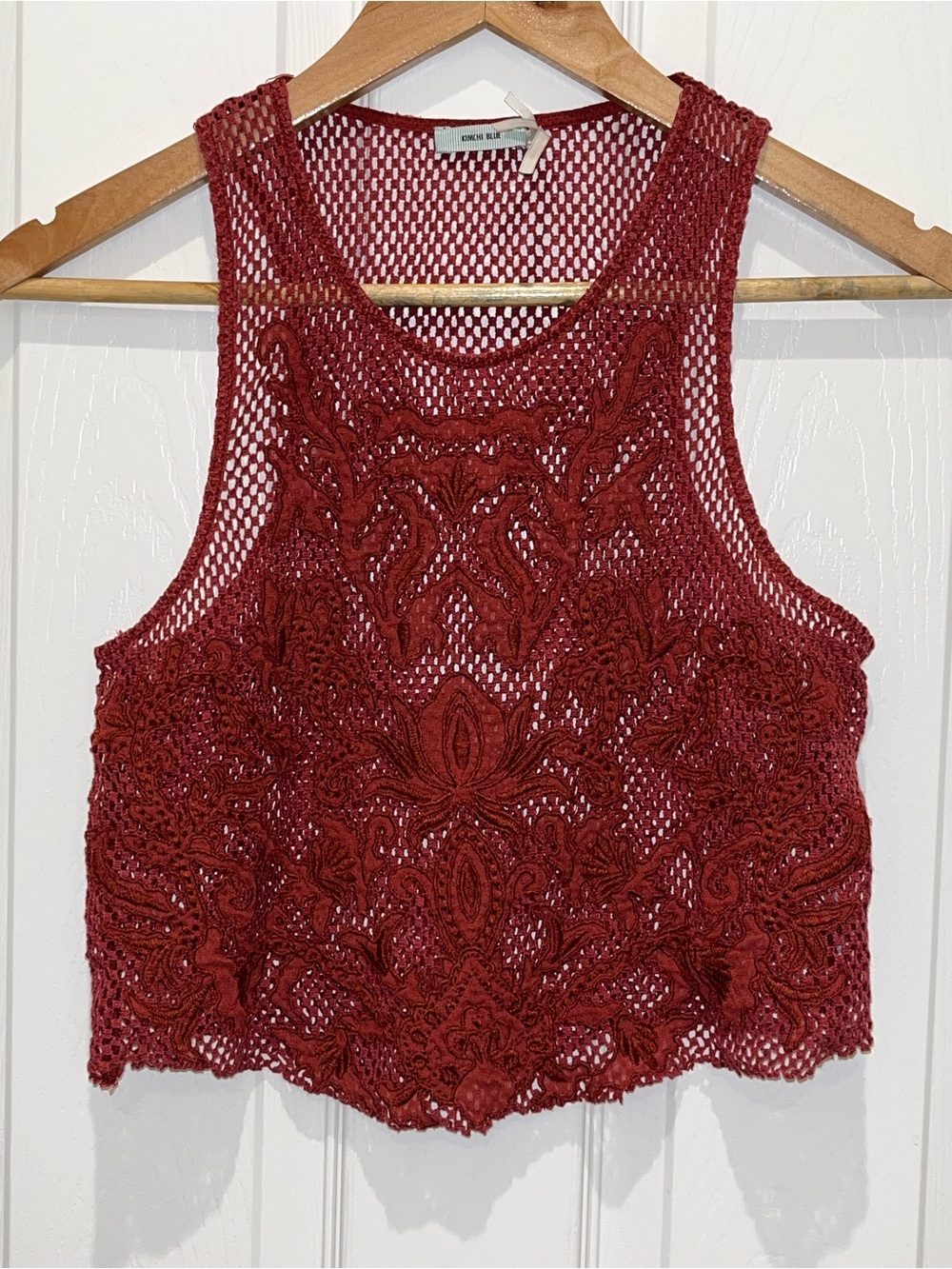 Kimchi Blue Red Crochet Lace Crop Tank